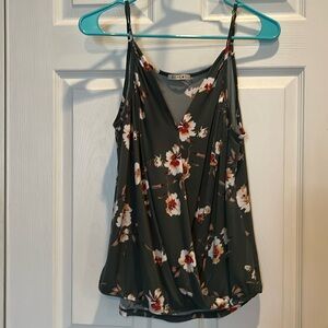 Pretty flowers print green sleeveless top